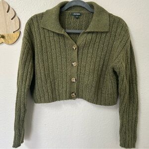 Cropped collared button up sweater